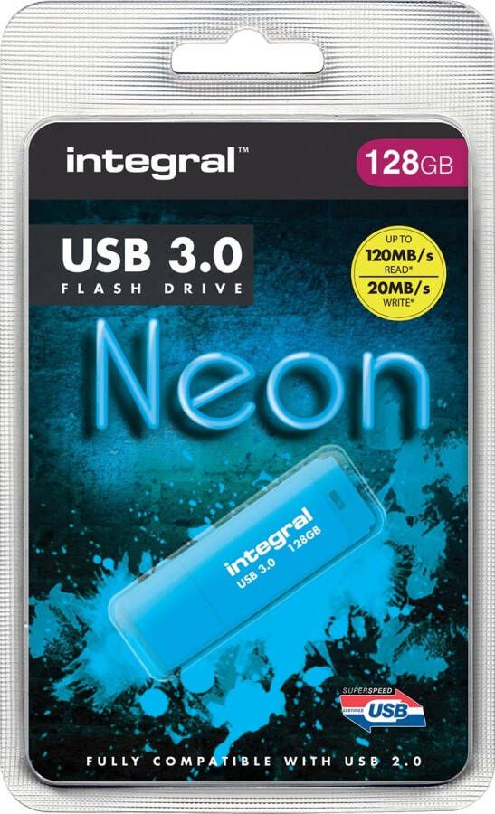 Integral USB-stick 3.0 128GB neon blauw