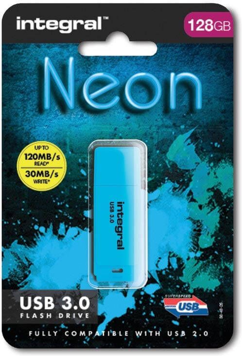 Integral USB-stick 3.0 128GB neon blauw