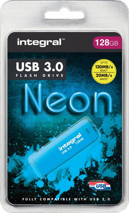 Integral USB-stick 3.0 128GB neon blauw