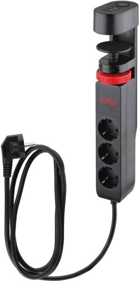 IOIO contactdoos SL3000 3 stopcontacten en 3 USB-poorten tafelklem zwart