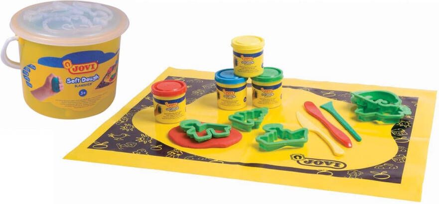 Jovi boetseerpasta Blandiver kleurrijke emmertje met 4 potjes boetseerpasta van 50 cc in geassorteerde...