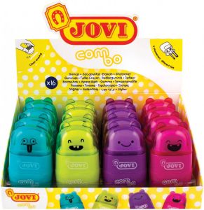 Jovi potloodslijper gum Combo display van 16 stuks in geassorteerde kleuren