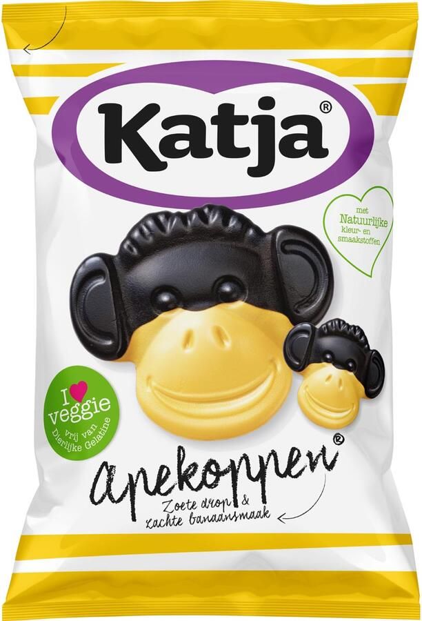 Katja Apekoppen snoep zoete drop en banaansmaak zak van 255 g