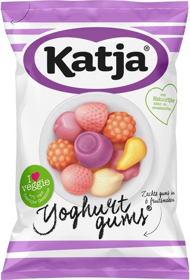 Katja Yoghurtgums snoep zachte gums in 6 fruitsmaken zak van 295 g