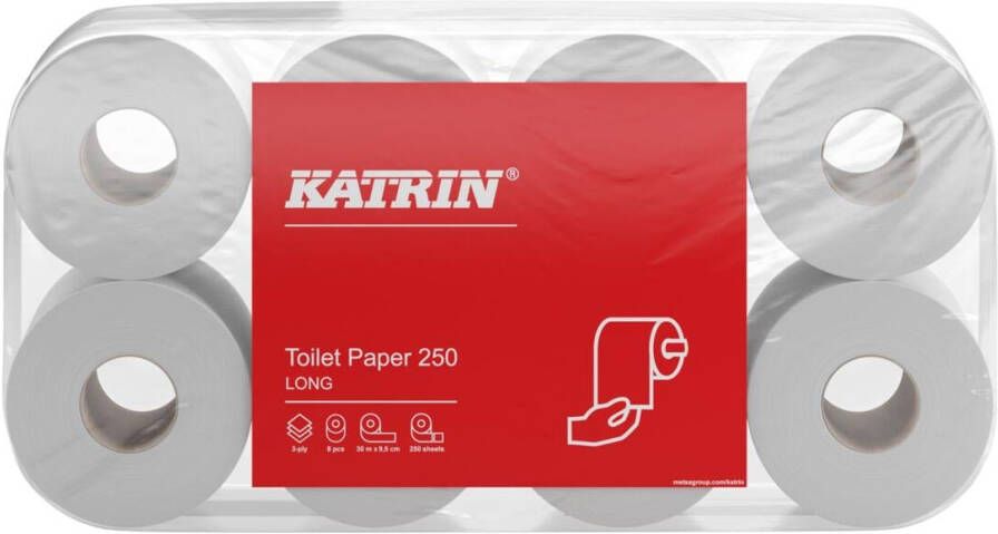 KATRIN toiletpapier 3-laags 250 vel per rol pak van 8 rollen