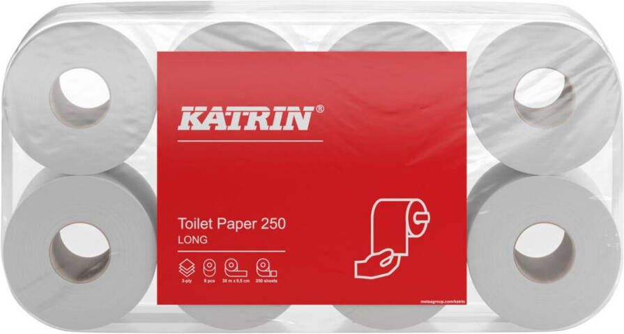 KATRIN toiletpapier 3-laags 250 vel per rol pak van 8 rollen