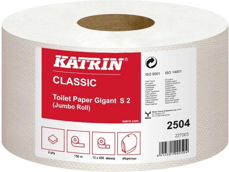 Katrin jumbo toiletpapier Classic wit 2laags afm. 8 8x25 12x600vel