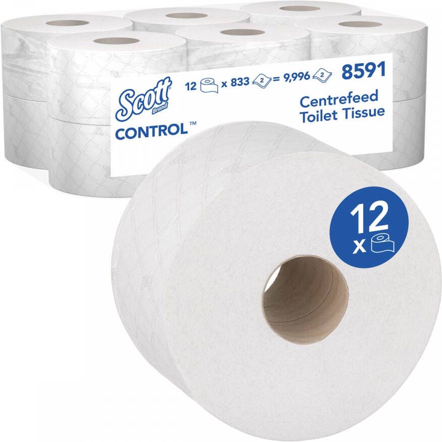 Kimberly Clark toiletpapier Scott Control centrefeed rol wit 2 laags pak van 12 rollen