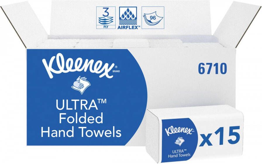 Kleenex papieren vouwhandoeken Ultra Super Soft 3-laags 96 vellen pak van 15 stuks
