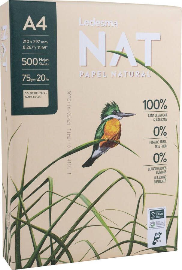 Ledesma NAT natuurlijk papier uit suikerriet ft A4 75 g pak van 500 vel