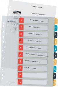 Leitz Cosy tabbladen ft A4 11-gaatsperforatie PP geassorteerde kleuren set 1-10