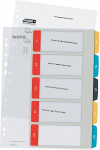 Leitz Cosy tabbladen ft A4 11-gaatsperforatie PP geassorteerde kleuren set 1-5