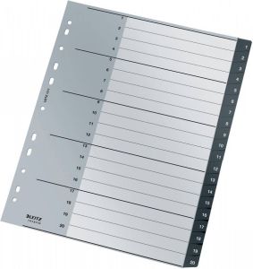 Leitz Recycle tabbladen ft A4 11-gaatsperforatie PP zwart 1-20