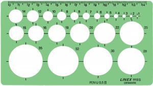 Linex cirkelsjabloon 1 35 mm met 22 cirkels en uitlijnmarkering