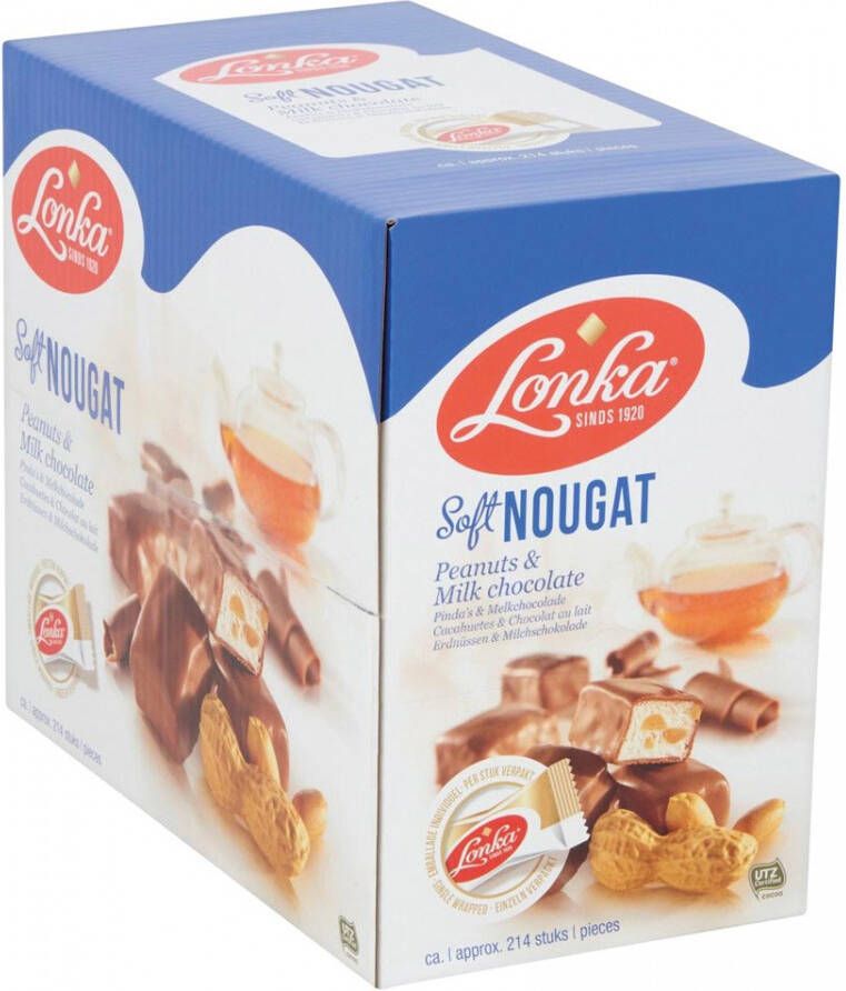 Lonka Nougat per stuk verpakt 12g doos van 214 stuks pinda melkchocolade