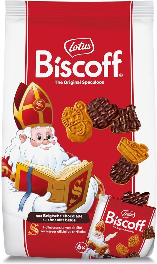 Lotus speculoos Sinterklaaskoekjes met chocolade pak van 6 x 25 g