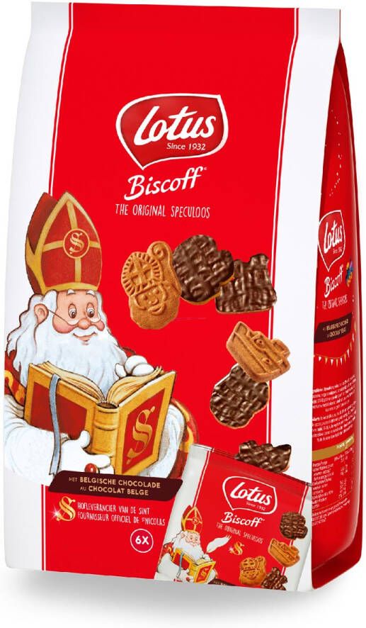 Lotus speculoos Sinterklaaskoekjes met chocolade pak van 6 x 25 g