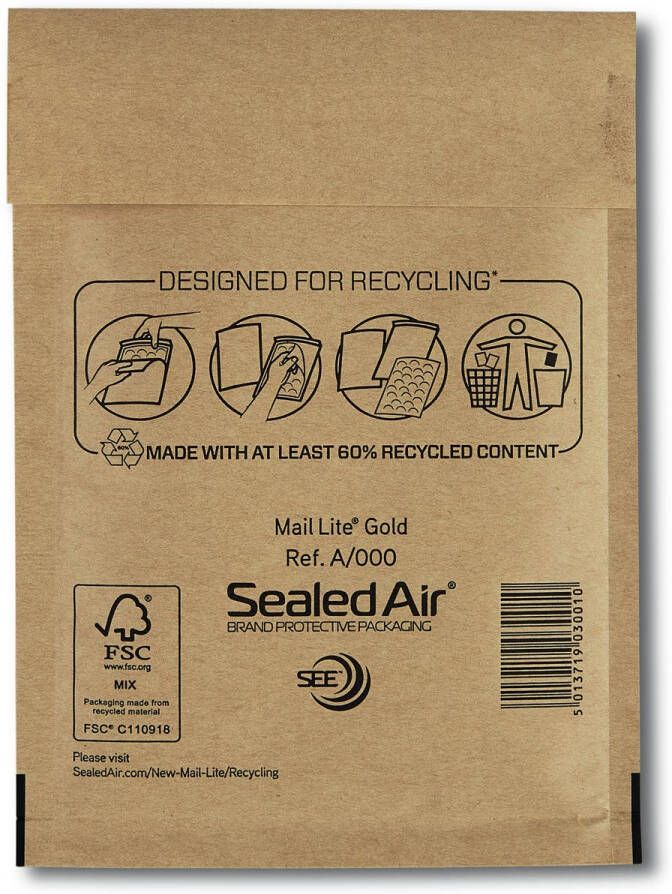 Mail Lite luchtkussenenveloppen goud A 000 110 x 160 mm doos van 200 stuks