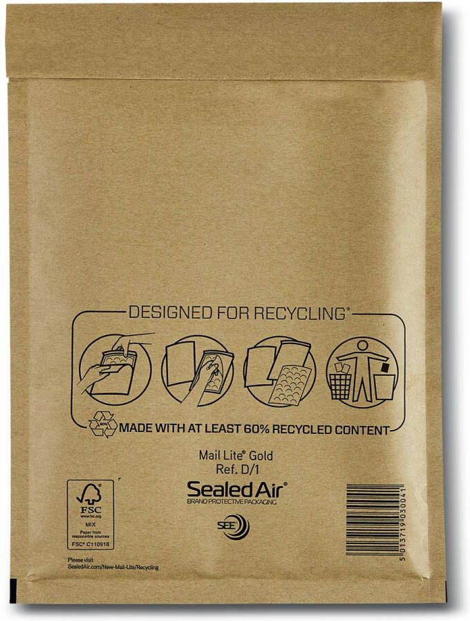 Mail Lite luchtkussenenveloppen goud D 1 180 x 260 mm doos van 200 stuks