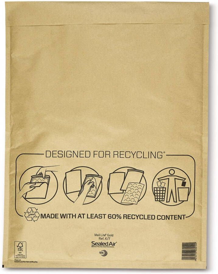 Mail Lite luchtkussenenveloppen, goud, K/7, 350 x 470 mm, doos van 50 stuks online kopen