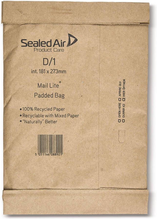 Mail Lite Padded Bag enveloppen, bruin, D/1, 181 x 273 mm, doos van 100 stuks online kopen