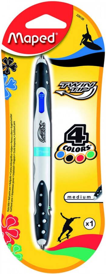 Maped 4-kleuren balpen Twin Tip klassieke kleuren op blister