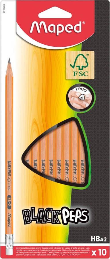 Maped Black&apos;Peps potlood HB met gum kartonnen ophangetui met 10 stuks