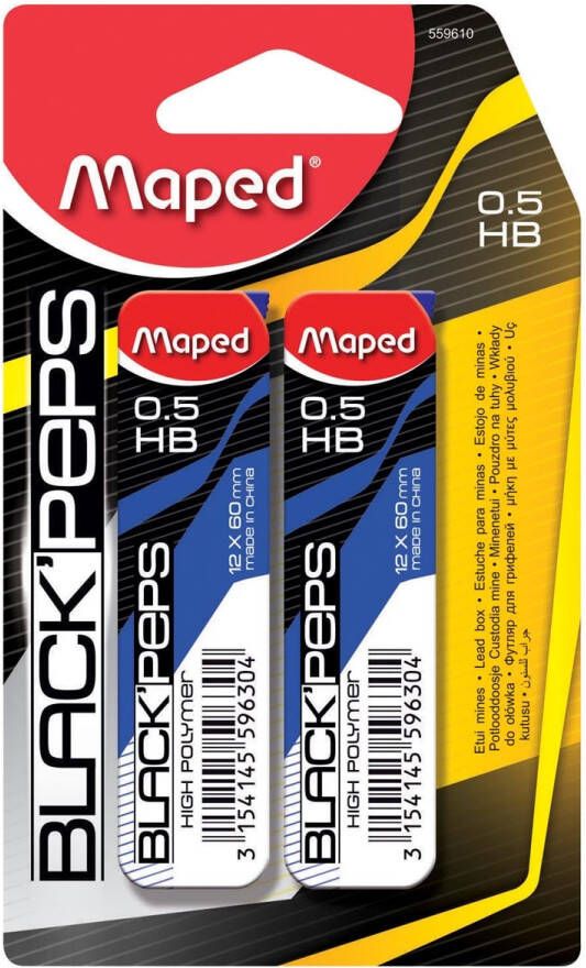 Maped Black&apos;peps potloodstiften 0 5 mm HB blister van 2 etuis van 12 stuks