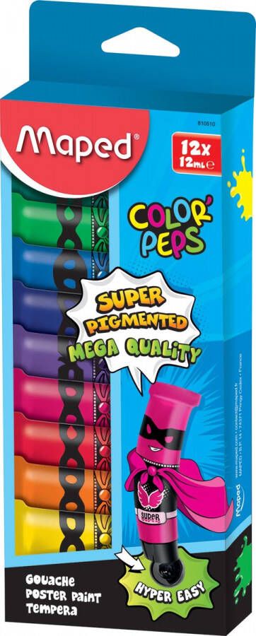 Maped Color&apos;Peps plakkaatverf tubes van 12 ml ophangdoos met 12 tubes in geassorteerde kleuren
