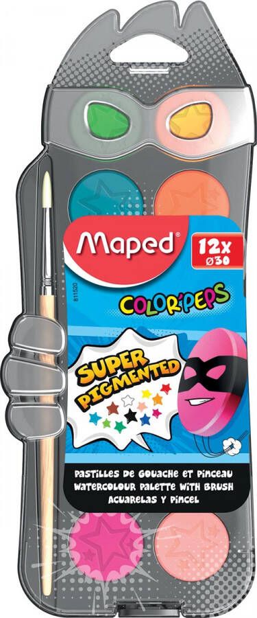 Maped Color&apos;Peps waterverfdoos doos met 12 napjes in geassorteerde kleuren