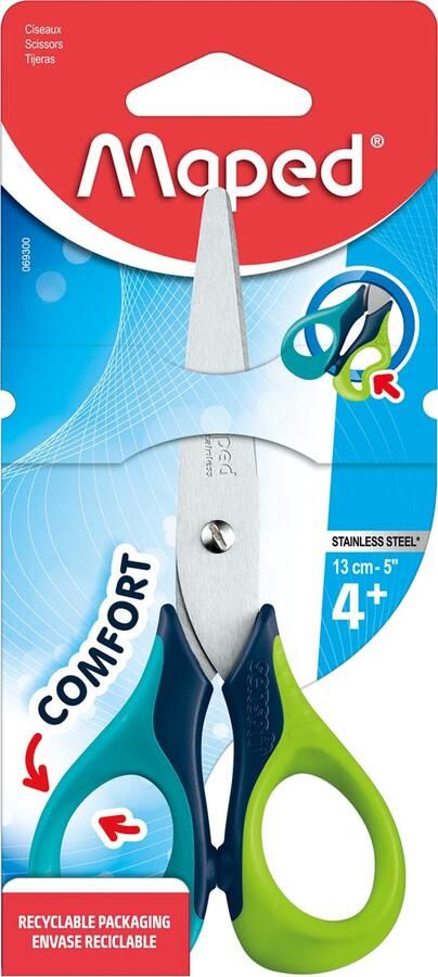 Maped schaar Sensoft ft 13 cm rechts ronde punt RVS geassorteerde kleuren blister van 1 stuk