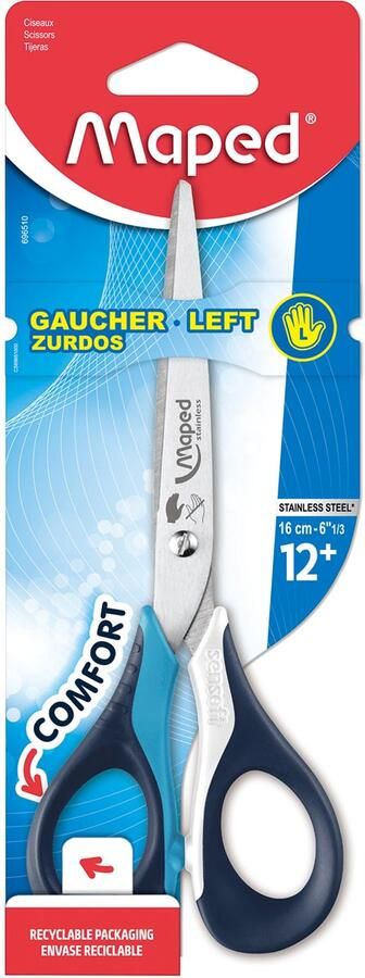 Maped schaar Sensoft ft 16 cm links scherpe punt RVS geassorteerde kleuren blister van 1 stuk