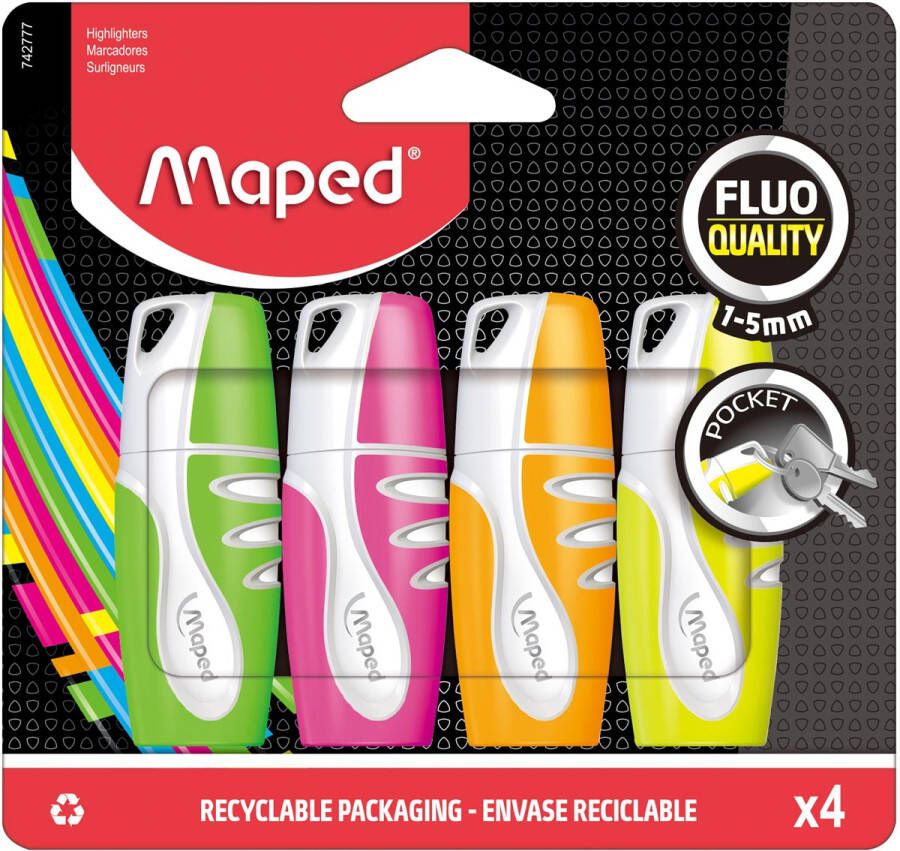 Maped Markeerstift Fluo&apos;Peps Pocket Soft etui van 4 stuks