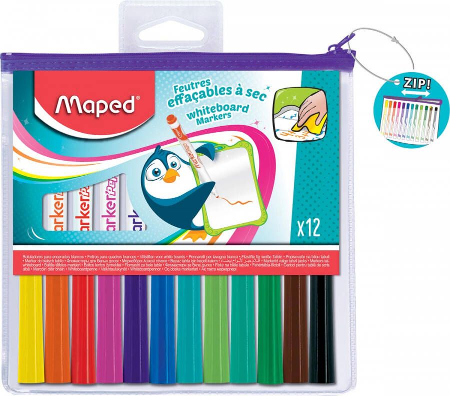 Maped Marker&apos Peps whiteboardmarker etui met 12 stuks in geassorteerde kleuren