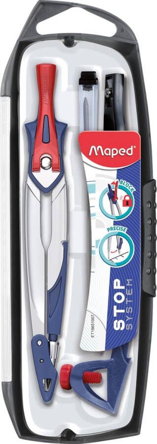 Maped passer Stop System 5-delige passerdoos: 1 passer Stop System 1 universeel inzetstuk 1 mineslij...