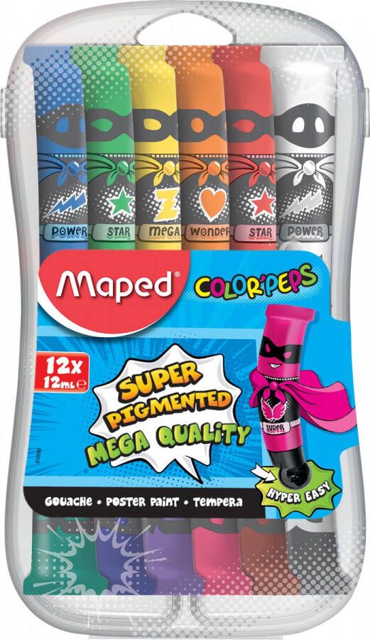 Maped plakkaatverf Color&apos;Peps 12 ml 12 tubes in een plastic etui