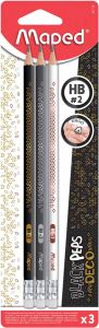 Maped potlood Black&apos;Peps Deco HB met gom blister met 3 stuks