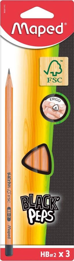 Maped potlood Black&apos;Peps HB blister van 3 stuks zonder gum
