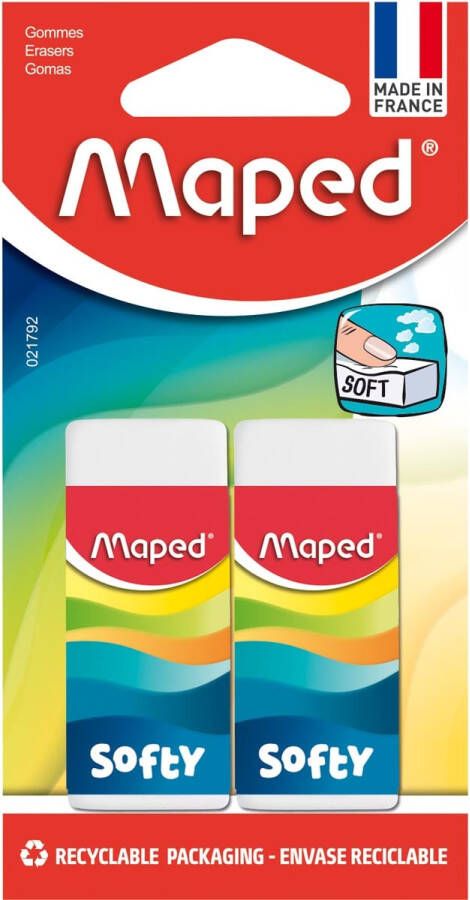 Maped potloodgom Softy medium formaat blister met 2 stuks