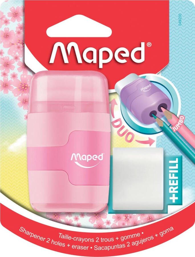 Maped potloodslijper + gom Connect Soft Touch pastelkleur op blister