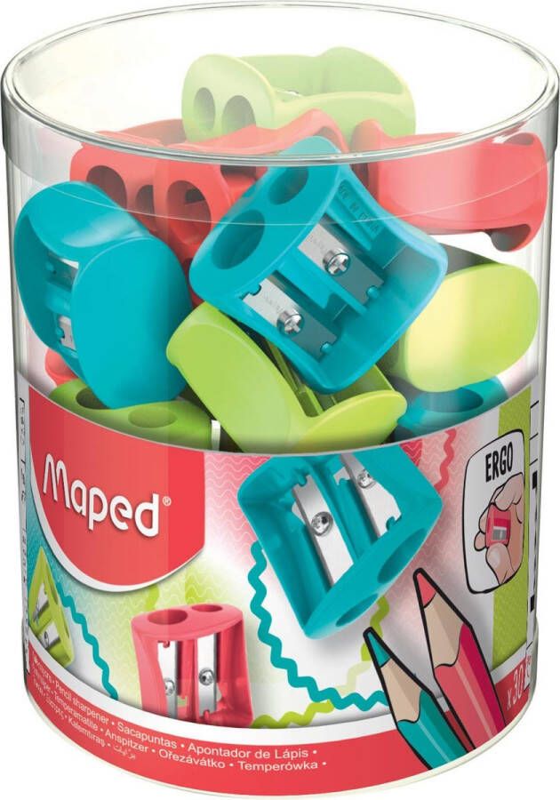 Maped potloodslijper Vivo 2-gaats geassorteerde kleuren doos van 30 stuks