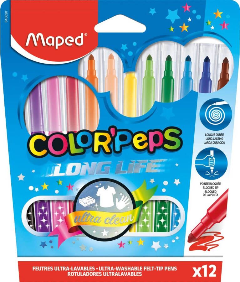 Maped Viltstift Color&apos;Peps 12 stiften in een kartonnen etui