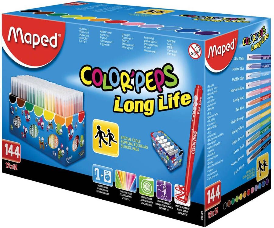 Maped Viltstift Color&apos;Peps 144 stiften in een kartonnen doos (classpack)