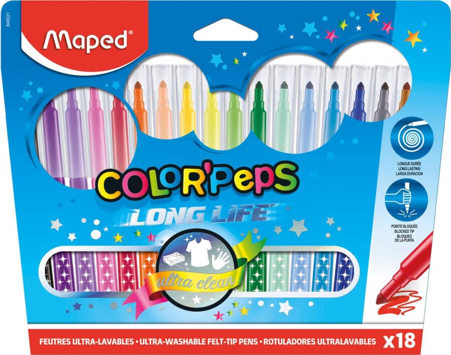 Maped Viltstift Color&apos;Peps 18 stiften in een kartonnen etui