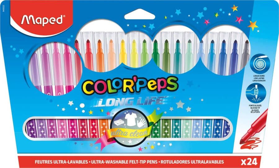 Maped Viltstift Color&apos;Peps 24 stiften in een kartonnen etui