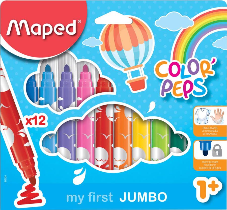 Maped viltstift Color'Peps Jumbo Early Age etui van 12 stuks in geassorteerde kleuren