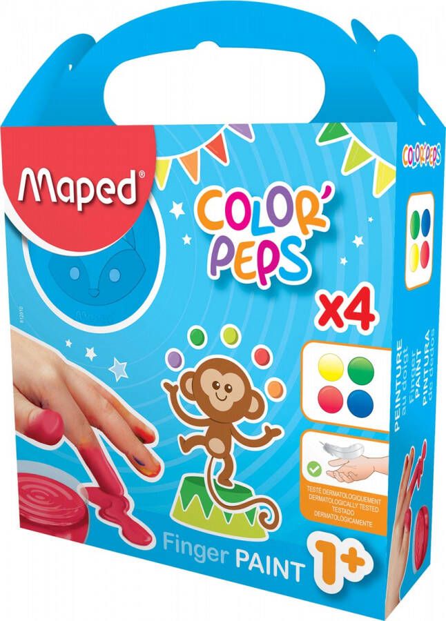Maped vingerverf Color&apos;Peps Early Age doos van 4 potjes van 80 ml in geassorteerde kleuren