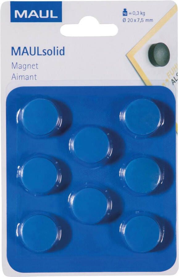 Maul magneet Solid 20 mm trekkracht 300 gr blister van 8 stuks blauw