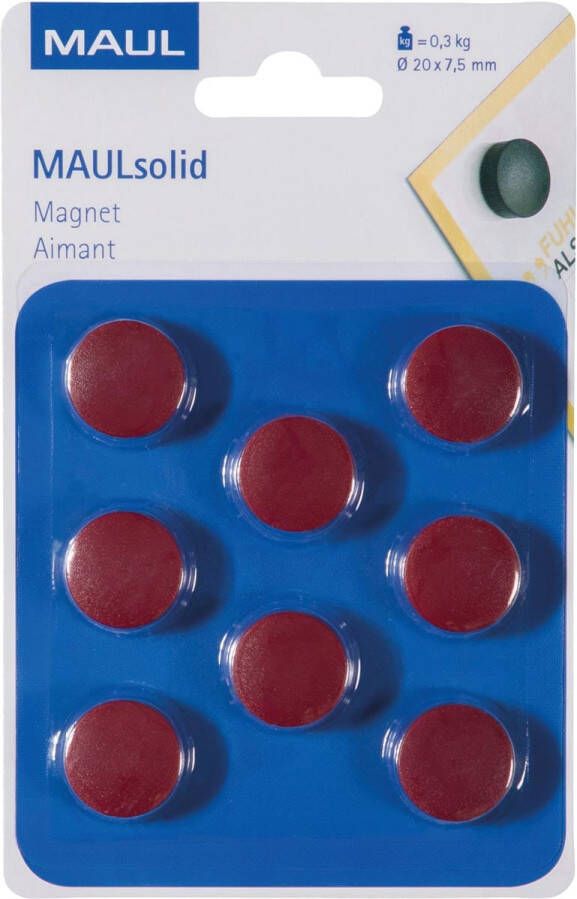 Maul magneet Solid 20 mm trekkracht 300 gr blister van 8 stuks rood