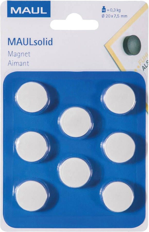 Maul magneet Solid 20 mm trekkracht 300 gr blister van 8 stuks wit